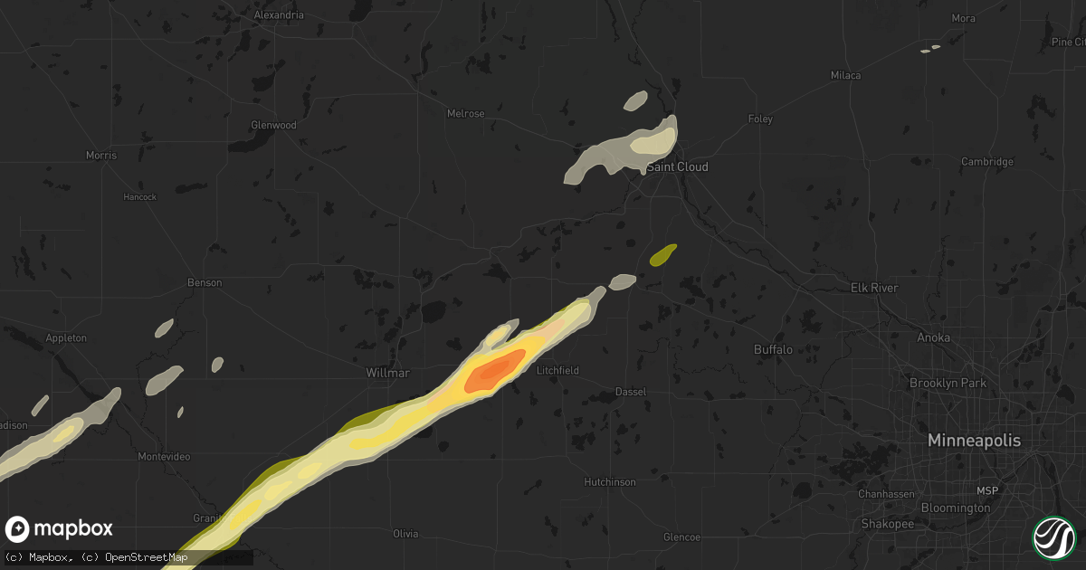 Hail map in Eden Valley, MN on October 28, 2026