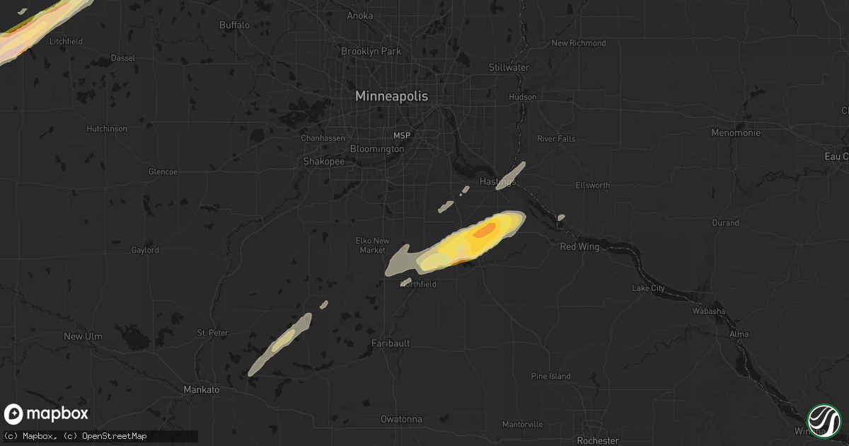 Hail map in Farmington, MN on October 28, 2026