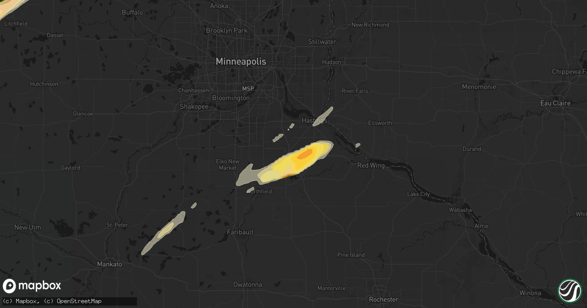 Hail map in Hampton, MN on October 28, 2026