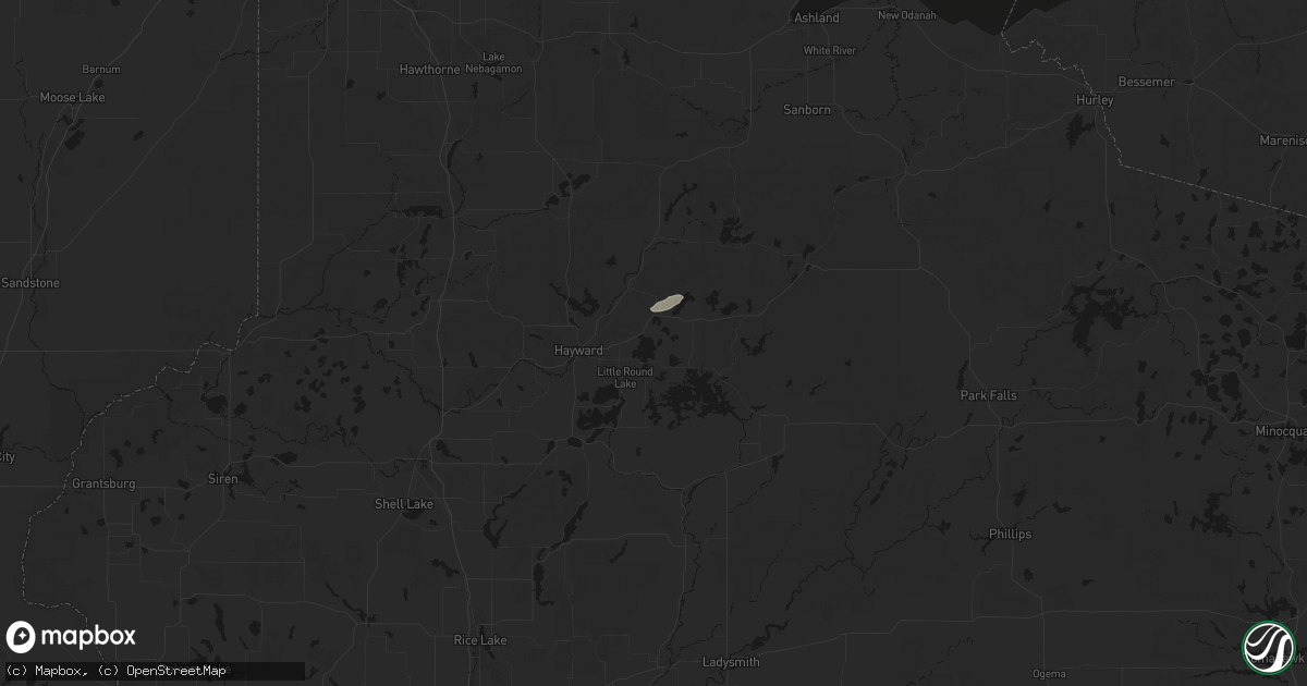 Hail map in Hayward, WI on October 28, 2026