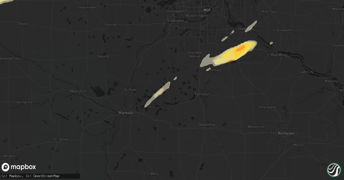 Hail map in Kilkenny, MN on October 28, 2026