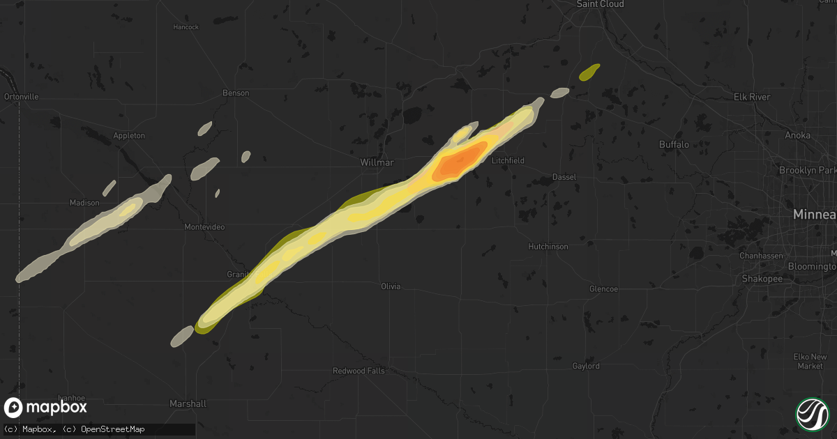 Hail map in Lake Lillian, MN on October 28, 2026