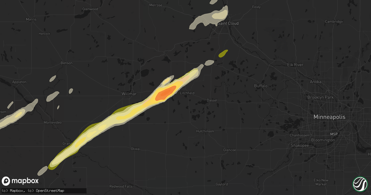 Hail map in Litchfield, MN on October 28, 2026