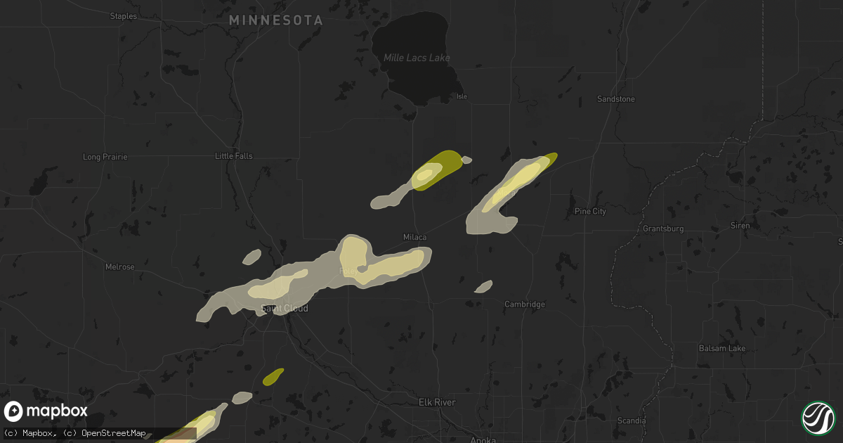 Hail map in Milaca, MN on October 28, 2026