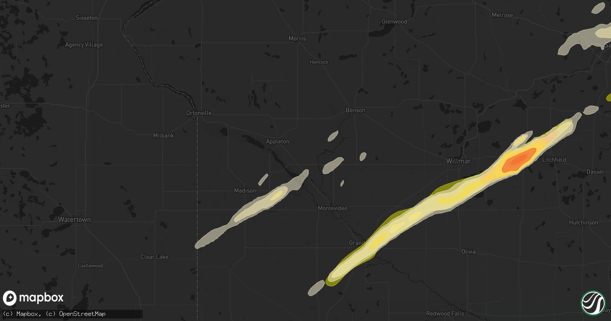 Hail map in Milan, MN on October 28, 2026