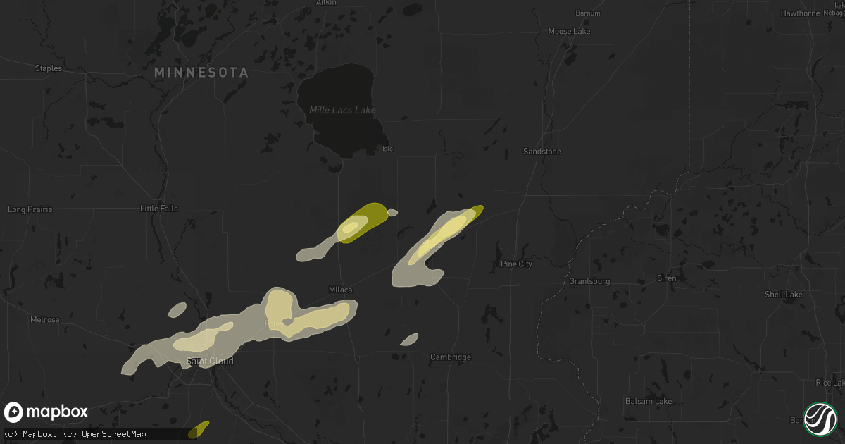 Hail map in Mora, MN on October 28, 2026