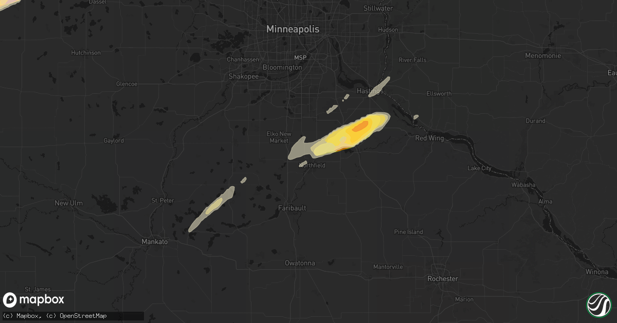Hail map in Northfield, MN on October 28, 2026