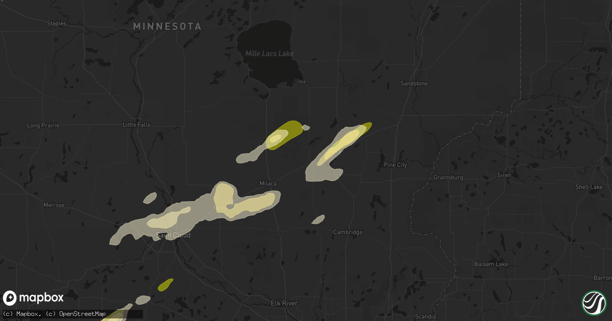 Hail map in Ogilvie, MN on October 28, 2026