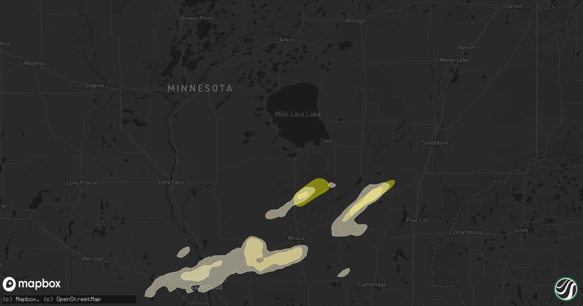 Hail map in Onamia, MN on October 28, 2026