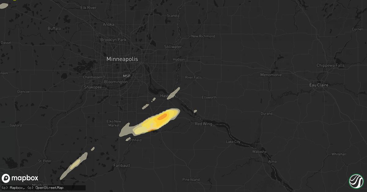 Hail map in Prescott, WI on October 28, 2026