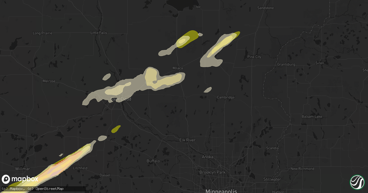 Hail map in Princeton, MN on October 28, 2026