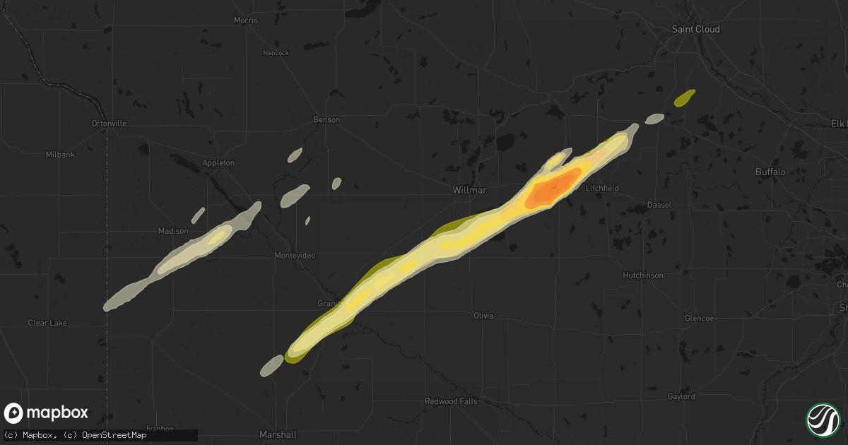 Hail map in Raymond, MN on October 28, 2026