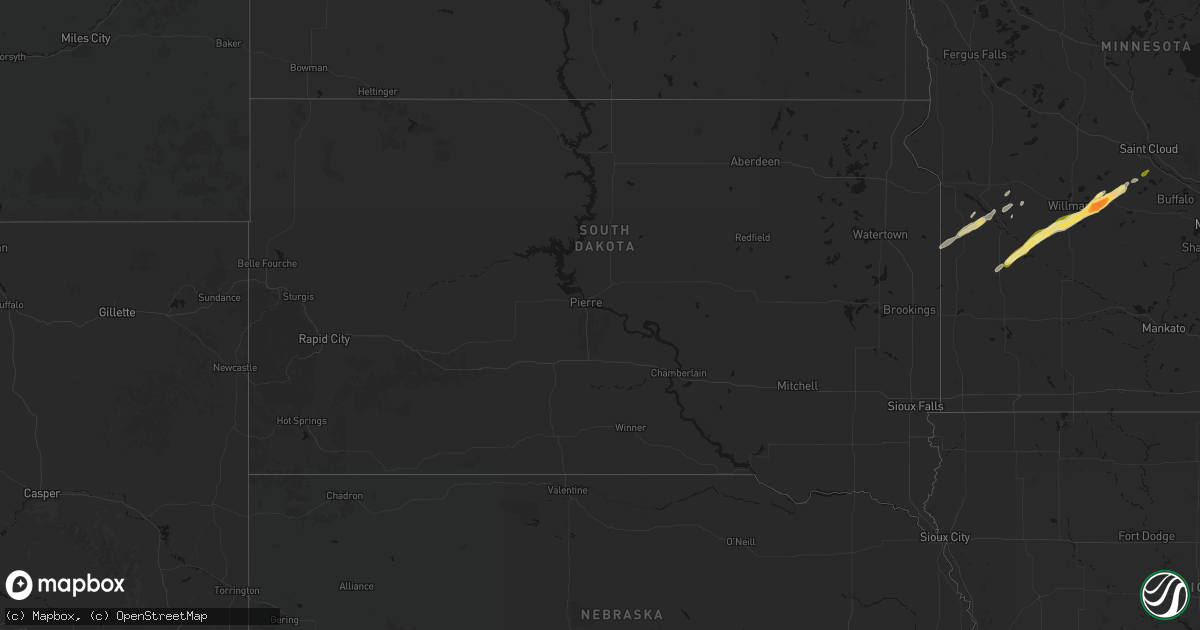 Hail map in South Dakota on October 28, 2026