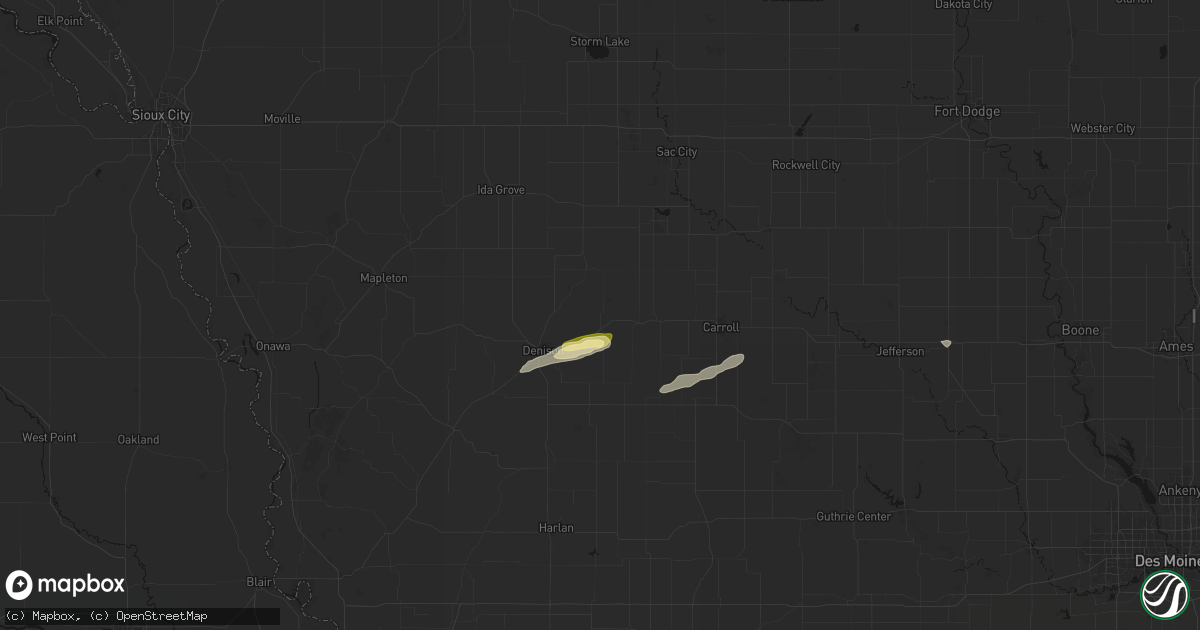 Hail map in Vail, IA on October 28, 2026