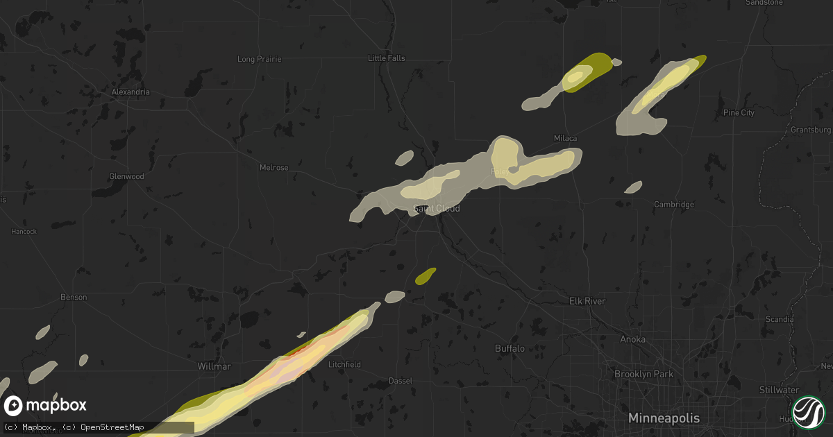 Hail map in Waite Park, MN on October 28, 2026