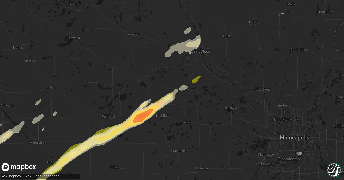 Hail map in Watkins, MN on October 28, 2026