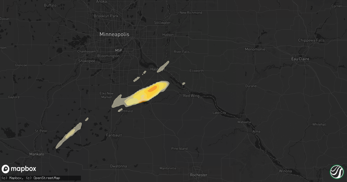 Hail map in Welch, MN on October 28, 2026
