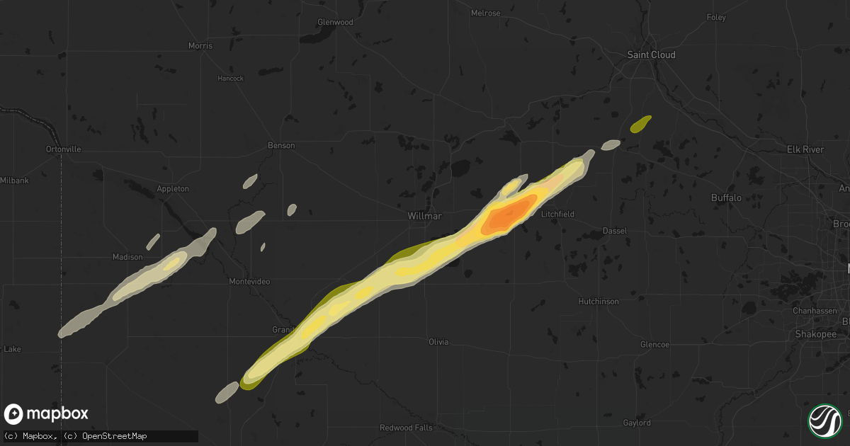 Hail map in Willmar, MN on October 28, 2026