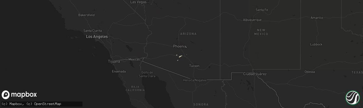 Hail map in Arizona on October 29, 2015