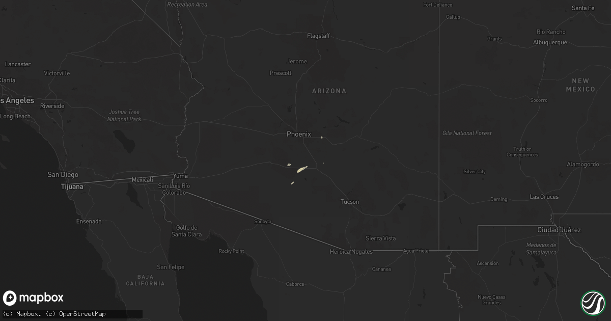 Hail map in Arizona on October 29, 2015