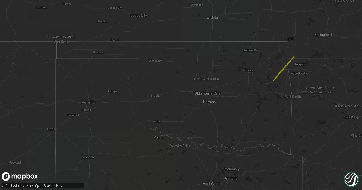 Hail map in Oklahoma on October 29, 2019