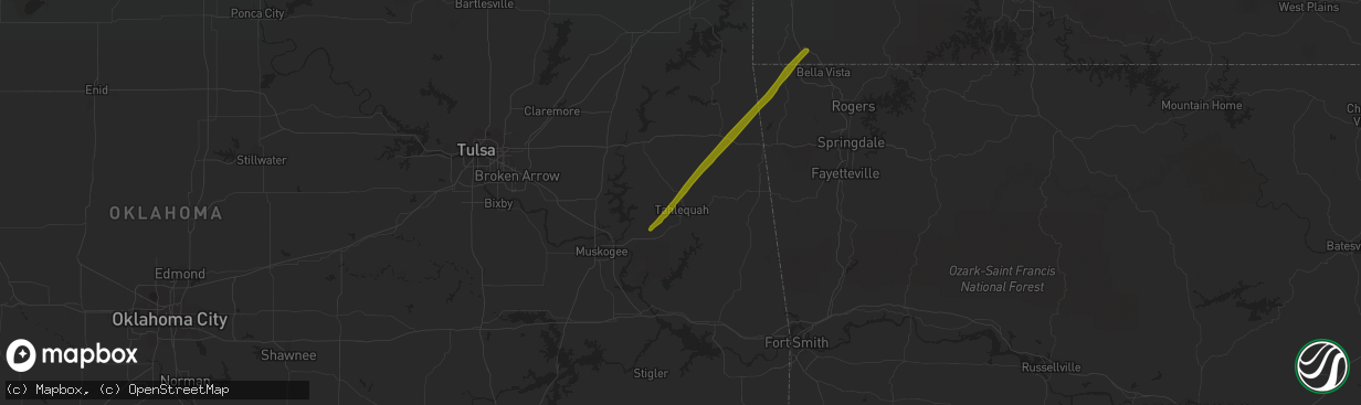 Hail map in Tahlequah, OK on October 29, 2019