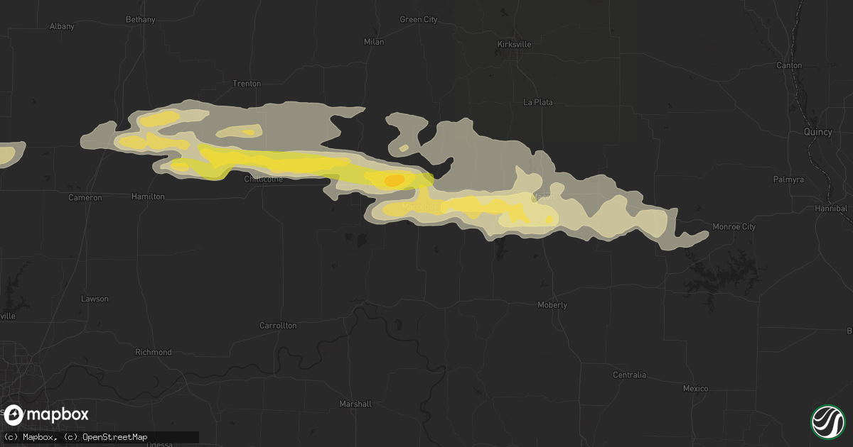 Hail map in Marceline, MO on October 30, 2013