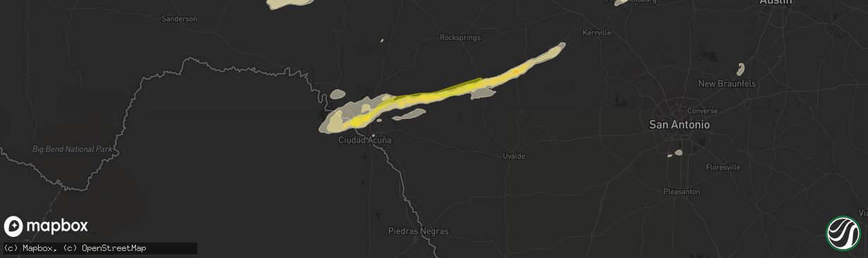 Hail map in Brackettville, TX on October 30, 2015