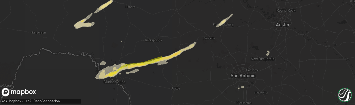 Hail map in Leakey, TX on October 30, 2015