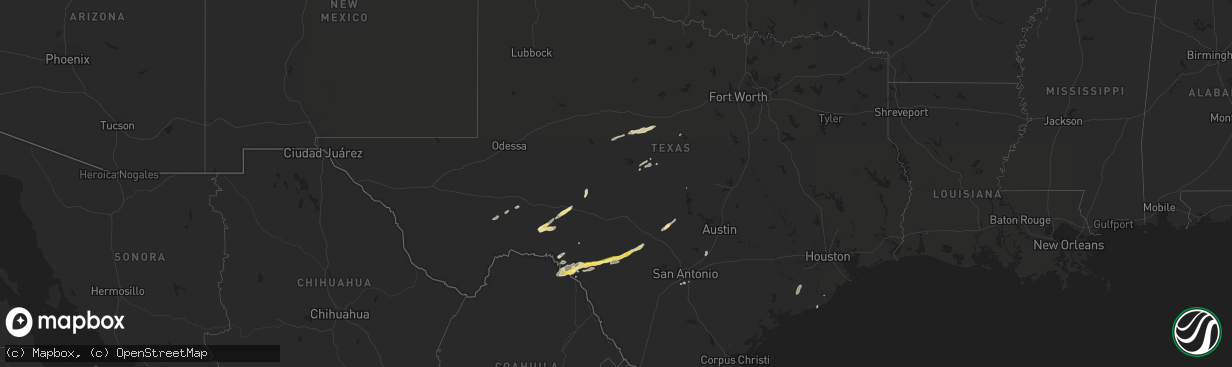 Hail map in Texas on October 30, 2015