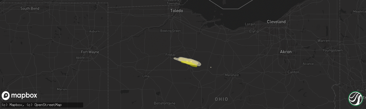 Hail map in Alvada, OH on October 30, 2016