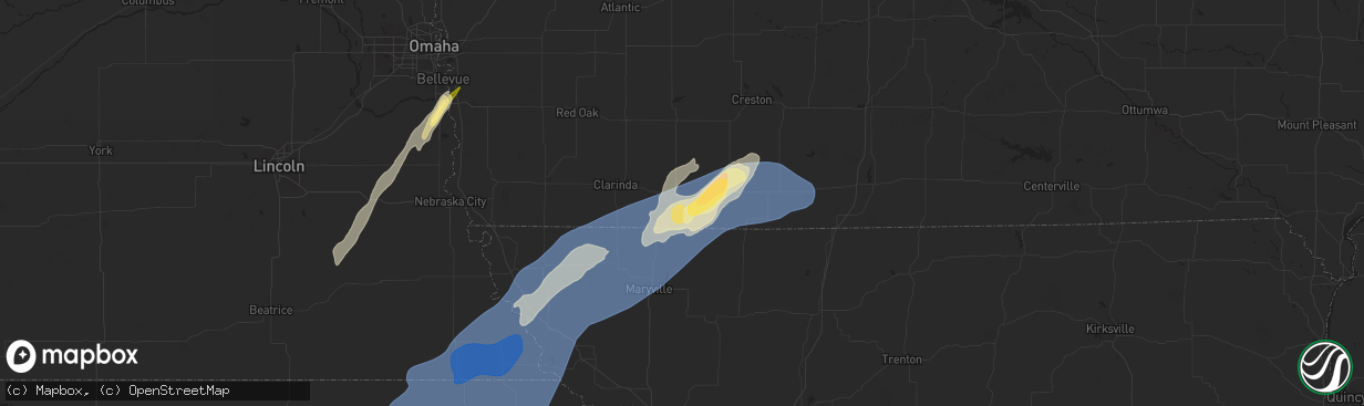 Hail map in Bedford, IA on October 30, 2024