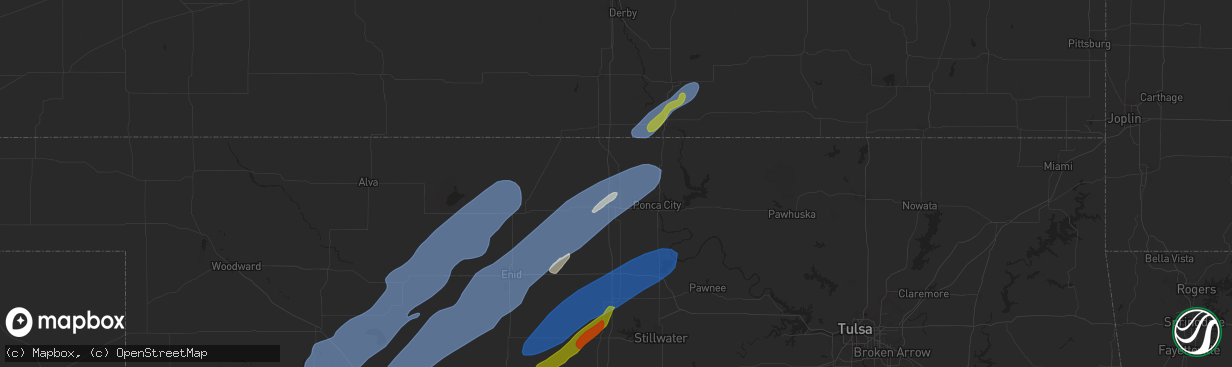 Hail map in Blackwell, OK on October 30, 2024