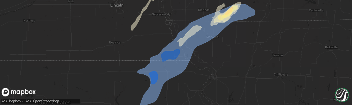 Hail map in Falls City, NE on October 30, 2024