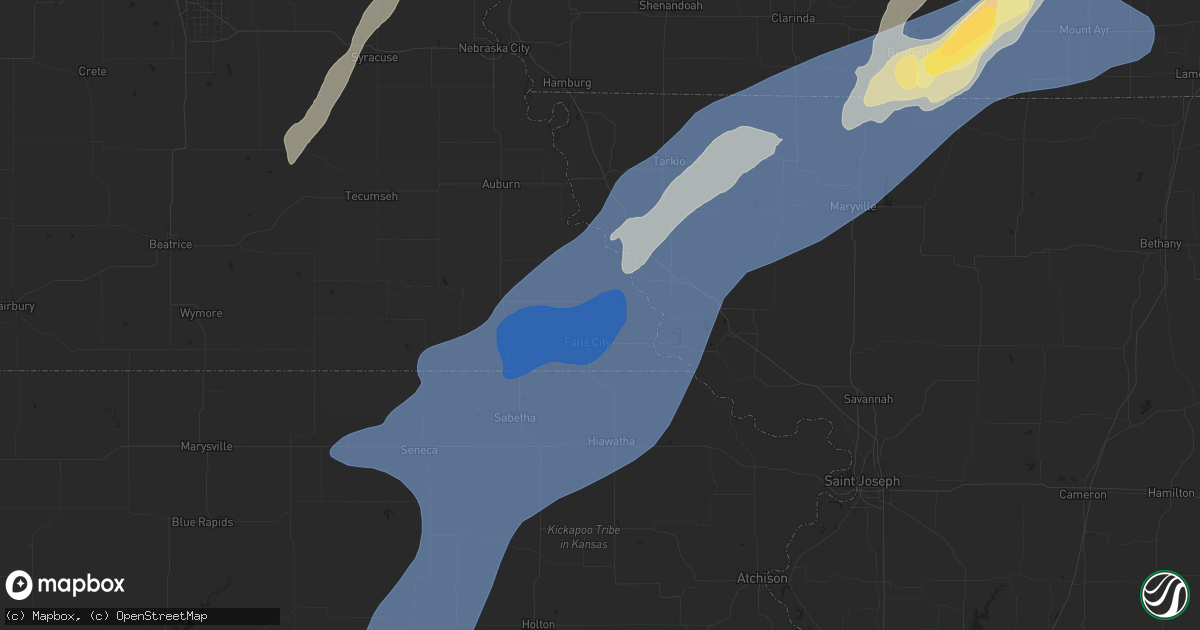 Hail map in Falls City, NE on October 30, 2024