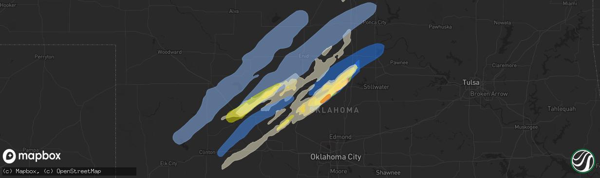 Hail map in Hennessey, OK on October 30, 2024