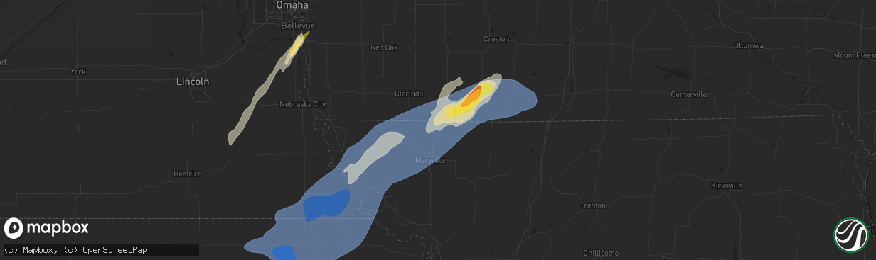 Hail map in Hopkins, MO on October 30, 2024