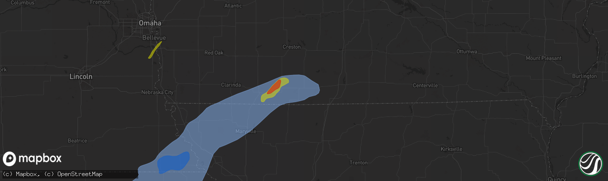 Hail map in Mount Ayr, IA on October 30, 2024