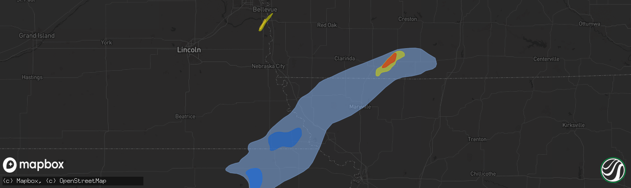 Hail map in Tarkio, MO on October 30, 2024