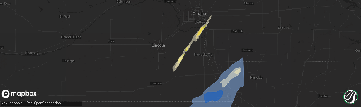 Hail map in Unadilla, NE on October 30, 2024