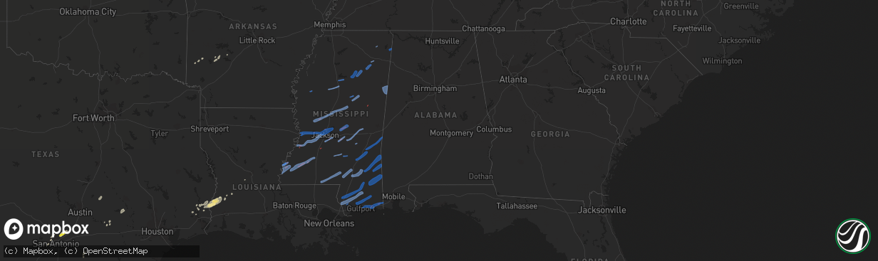 Hail map in Alabama on October 31, 2018