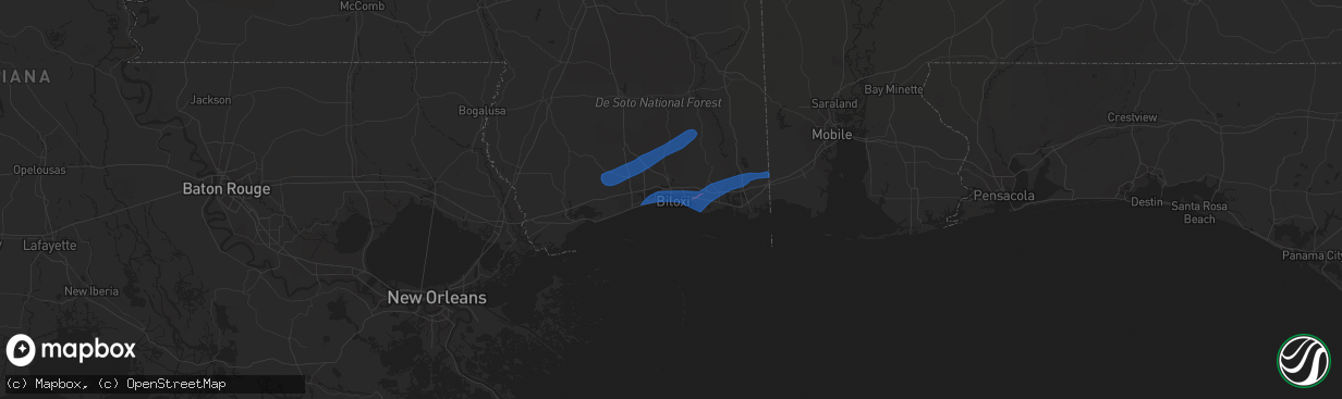 Hail map in Biloxi, MS on October 31, 2018