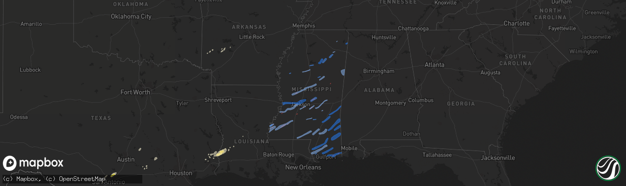 Hail map in Mississippi on October 31, 2018