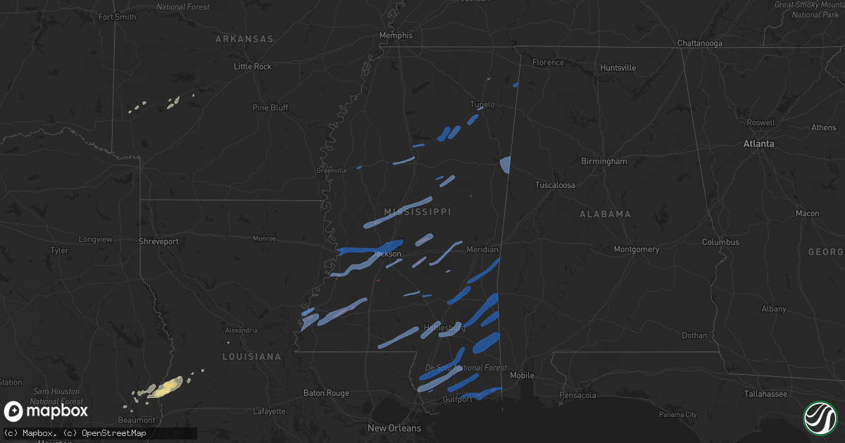 Hail map in Mississippi on October 31, 2018