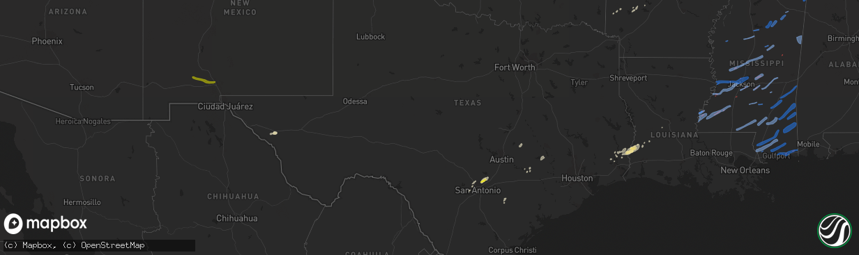 Hail map in Texas on October 31, 2018