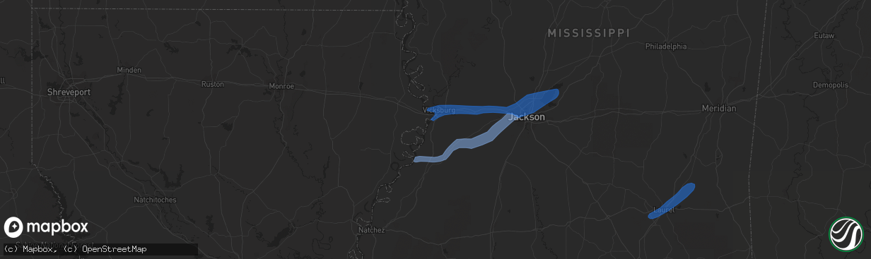 Hail map in Vicksburg, MS on October 31, 2018