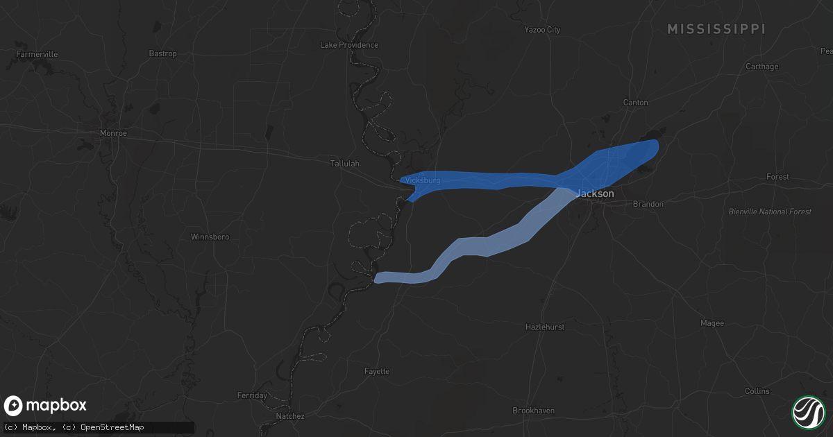 Hail map in Vicksburg, MS on October 31, 2018