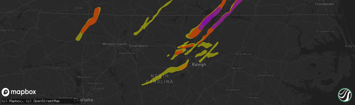 Hail map in Chapel Hill, NC on November 1, 2011
