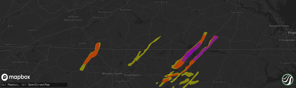 Hail map in Danville, VA on November 1, 2011