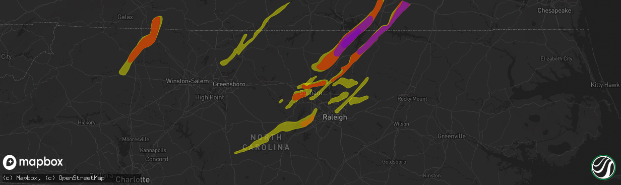 Hail map in Durham, NC on November 1, 2011